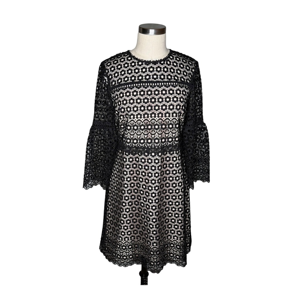 J.CREW Bell Sleeve Daisy Lace Dress Black Eyelet Women's 6 Career Chic